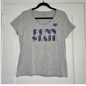 Russell Athletic Penn State V Neck T Shirt Womens L Gray NCAA Graphic